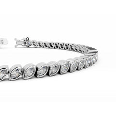 18K White Gold Marquise Lab Grown Diamond Tenis Bracelet Bezel 1.2 Carat