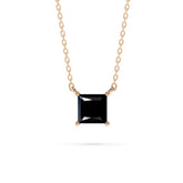18K Gold Princess Cut Black Diamond Solitaire Necklace - 1 Carat