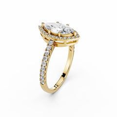 1 Carat Marquise Lab Grown Diamond Engagement Ring Halo 18K Gold