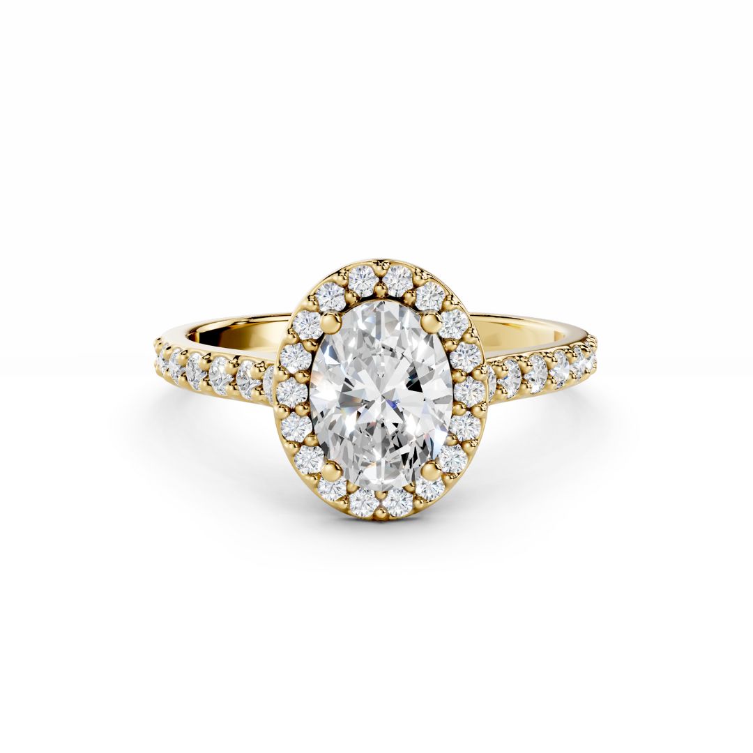 1 Carat Oval Diamond Engagement Ring Halo 18K Gold