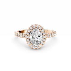 1 Carat Oval Diamond Engagement Ring Halo 18K Rose Gold