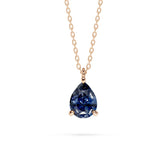 18K Gold Pear Cut Blue Sapphire Solitaire Necklace - 1 Carat