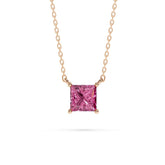 18K Gold Princess Cut Pink Diamond Solitaire Necklace - 1 Carat
