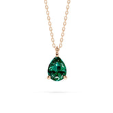 18K Gold Pear Cut Emerald Solitaire Necklace - 1 Carat