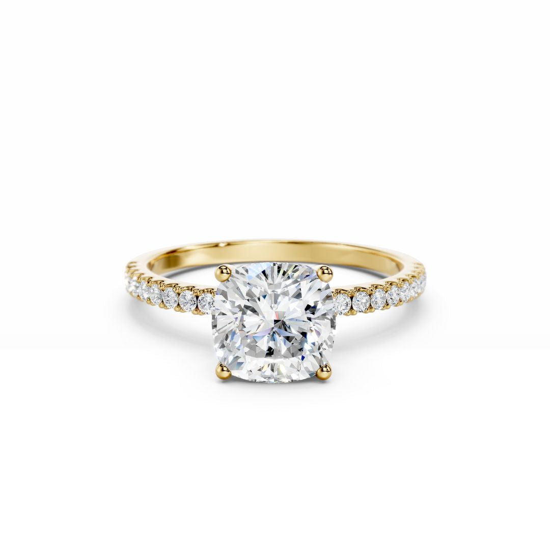 2 Carat Cushion Diamond Engagement Ring With Diamond Band 18K Gold
