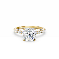 2 Carat Cushion Diamond Engagement Ring With Diamond Band 18K Gold