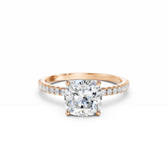 2 Carat Cushion Diamond Engagement Ring With Diamond Band 18K Rose Gold