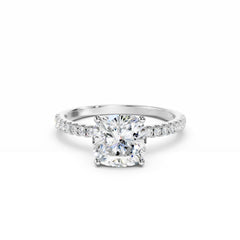 2 Carat Cushion Diamond Engagement Ring With Diamond Band 18K White Gold