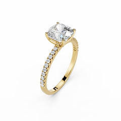 2 Carat Cushion Lab Grown Diamond Engagement Ring With Diamond Band 18K Gold