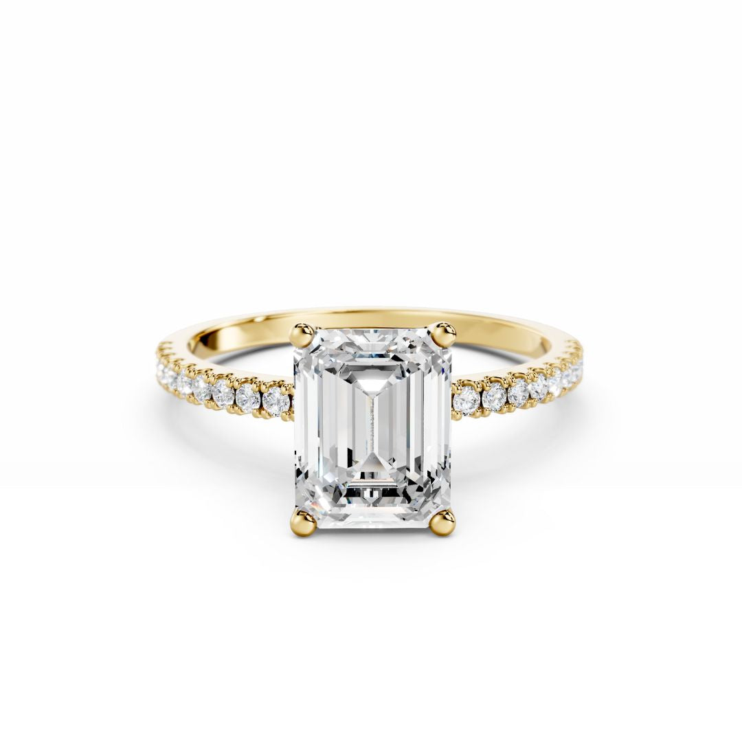 2 Carat Emerald Cut Diamond Ring with Diamond Band 18K Gold