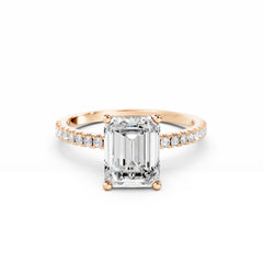 2 Carat Emerald Cut Diamond Ring with Diamond Band 18K Rose Gold