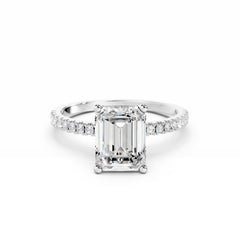 2 Carat Emerald Cut Diamond Ring with Diamond Band 18K White Gold