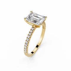 2 Carat Emerald Cut Lab Grown Diamond Ring with Diamond Band 18K Gold
