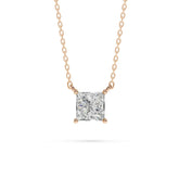 18K Gold Princess Cut Diamond Solitaire Necklace - 1 Carat