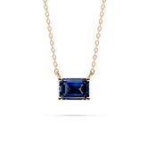 18K Gold Emerald Cut Blue Sapphire Solitaire Necklace - 1 Carat