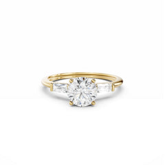 2 Carat Round Diamond Engagement Ring With Baguette Side Stone