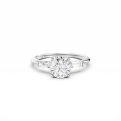 1 Carat Round Diamond Engagement Ring With Side Baguette Diamonds