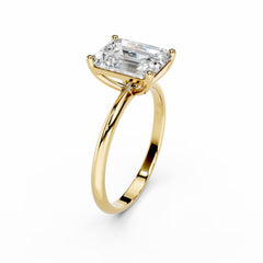 3 Carat Emerald Cut Lab Grown Diamond Engagement Ring 18K Yellow Gold
