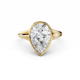 3 Carat Pear Diamond Engagement Bezel Ring With V Band