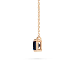 18K Gold Emerald Cut Blue Sapphire Solitaire Necklace - 1 Carat