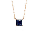 18K Gold Princess Cut Blue Sapphire Solitaire Necklace - 1 Carat