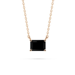 18K Gold Emerald Cut Black Diamond Solitaire Necklace - 1 Carat