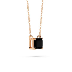 18K Gold Emerald Cut Black Diamond Solitaire Necklace - 1 Carat