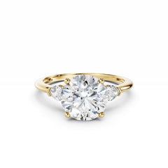 3 Carat Round Diamond Engagement Ring With Pear Sidetone Diamonds