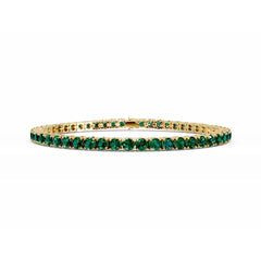 18K Gold Emerald Tennis Bracelet - 3MM Diamonds - 5 Carat