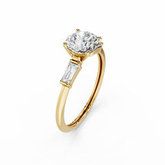 1 Carat Round Diamond Engagement Ring With Side Baguette Diamonds