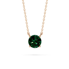 18K Gold Round Emerald Solitaire Necklace - 1 Carat