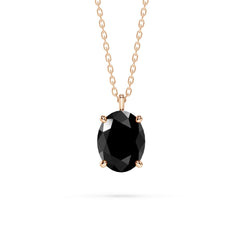 18K Gold Oval Black Diamond Solitaire Necklace - 1 Carat