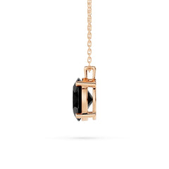 18K Gold Oval Black Diamond Solitaire Necklace - 1 Carat