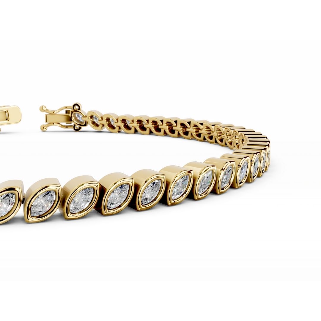 18K Gold Marquise Lab Grown Diamond Tenis Bracelet Bezel 1.2 Carat