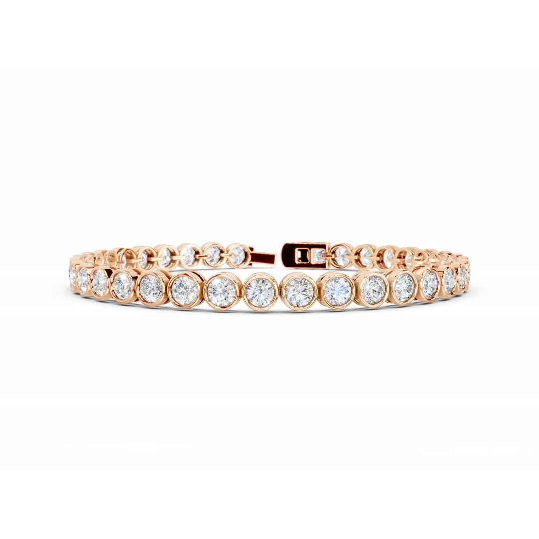 18K Rose Gold Bezel Diamond Tennis Bracelet 8 Carat