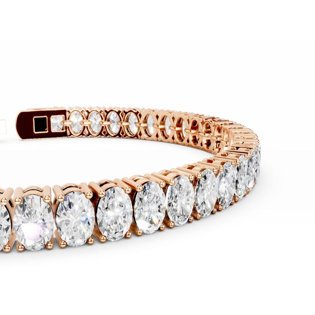 18K Rose Gold Oval Lab Grown Diamond Bracelet 15 Carat