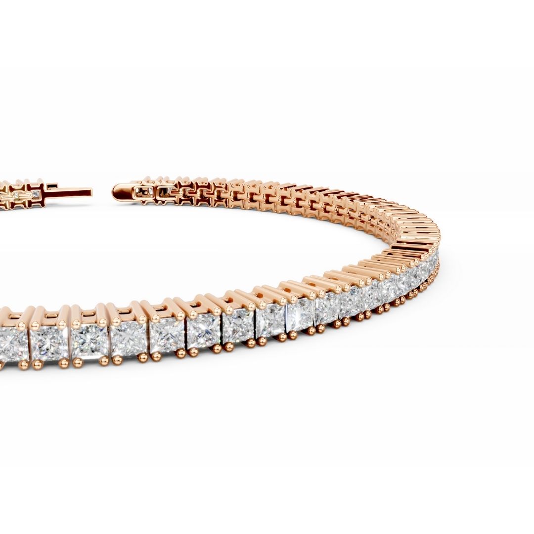 18K Rose Gold Princess Cut Lab Grown Diamond Tennis Bracelet 