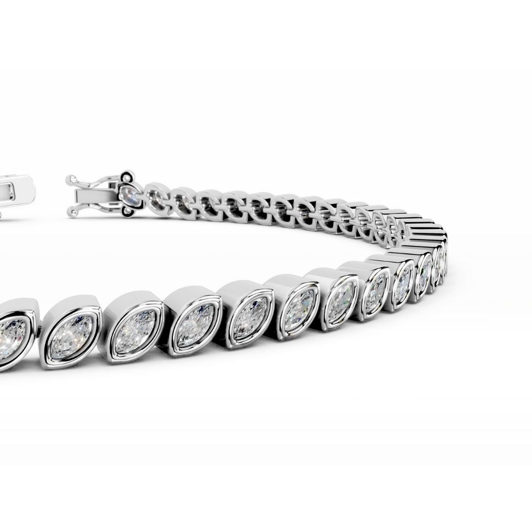 18K White Gold Marquise Lab Grown Diamond Tenis Bracelet Bezel 1.2 Carat