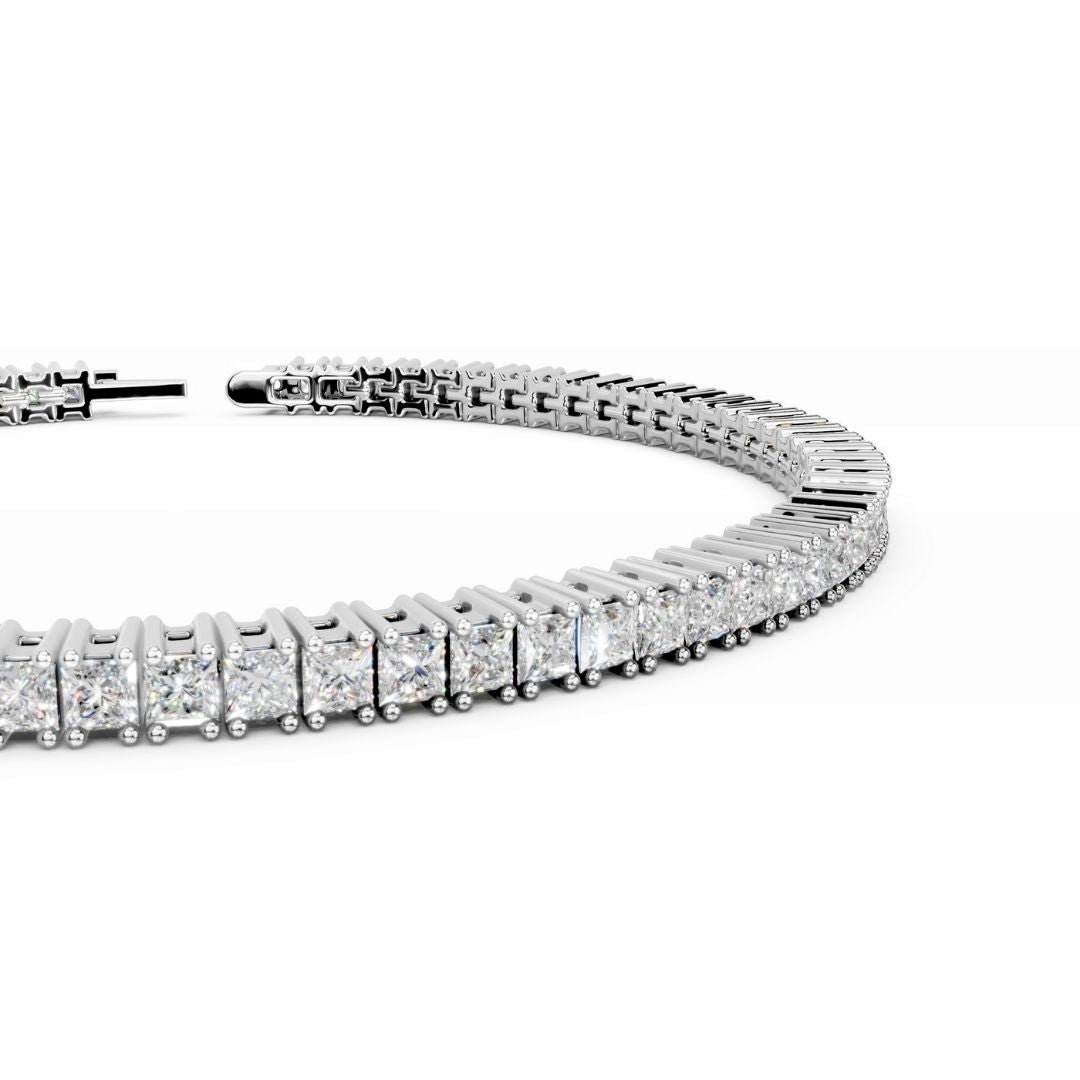 18K White Gold Princess Cut Lab Grown Diamond Tennis Bracelet 
