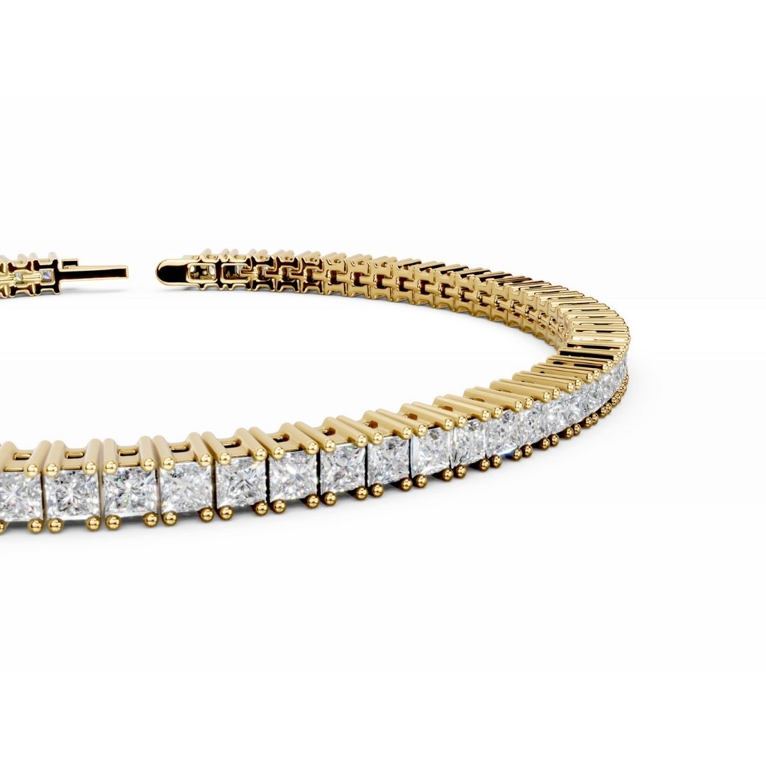 18K Yellow Gold Princess Cut Lab Grown Diamond Tennis Bracelet 