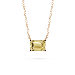 18K Gold Emerald Cut Yellow Diamond Solitaire Necklace - 1 Carat
