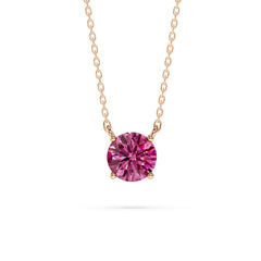 18K Gold Round Pink Diamond Solitaire Necklace - 1 Carat