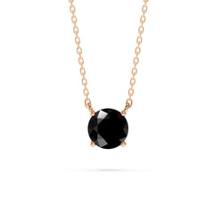 18K Gold Round Black Diamond Solitaire Necklace - 1 Carat