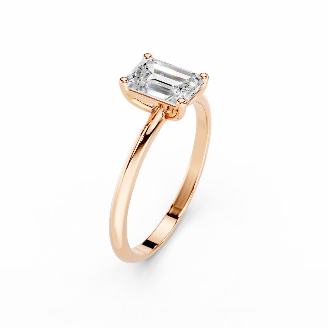 1 Carat Emerald Cut Lab Grown Diamond Engagement Ring18K Rose Gold