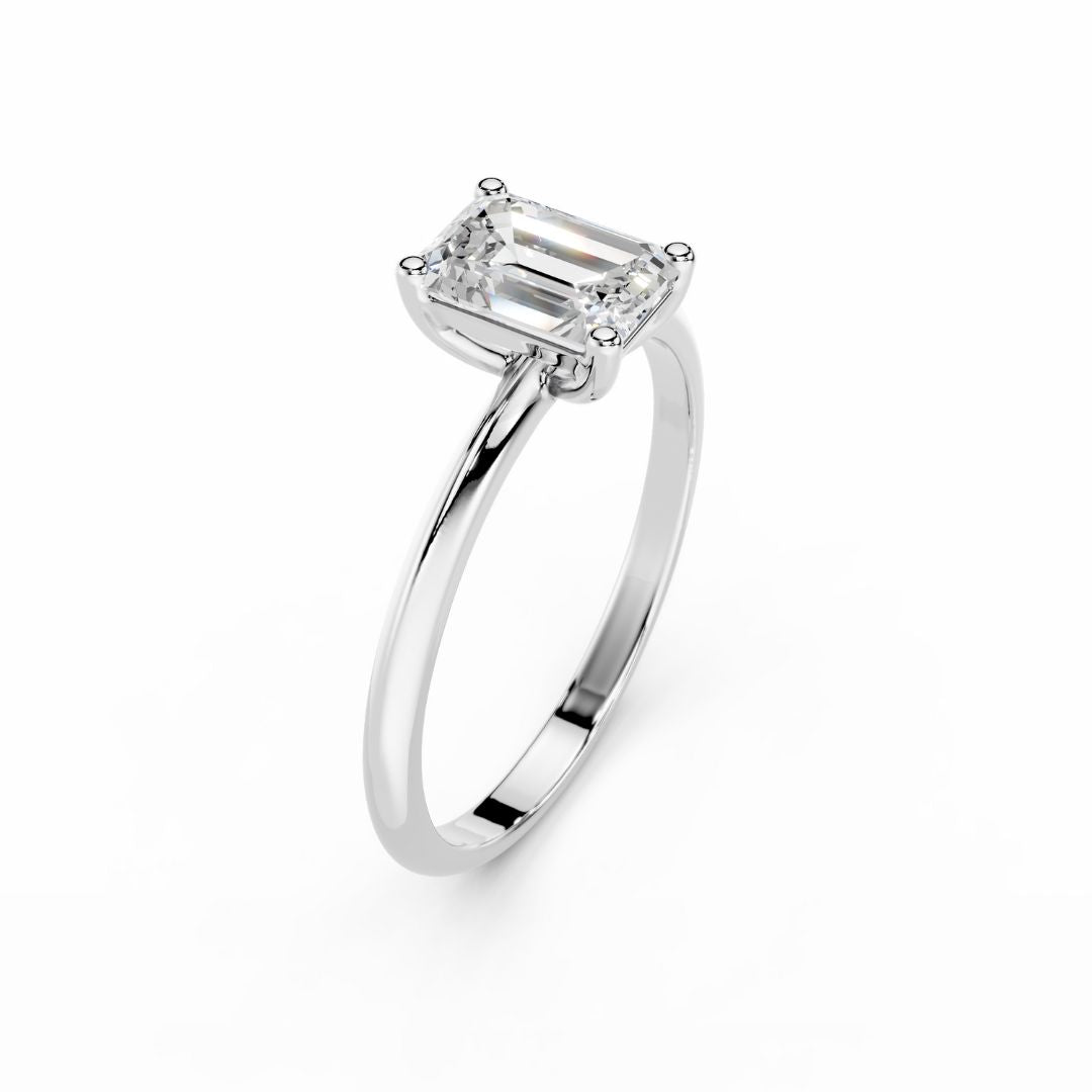 1 Carat Emerald Cut Lab Grown Diamond Engagement Ring18K White Gold
