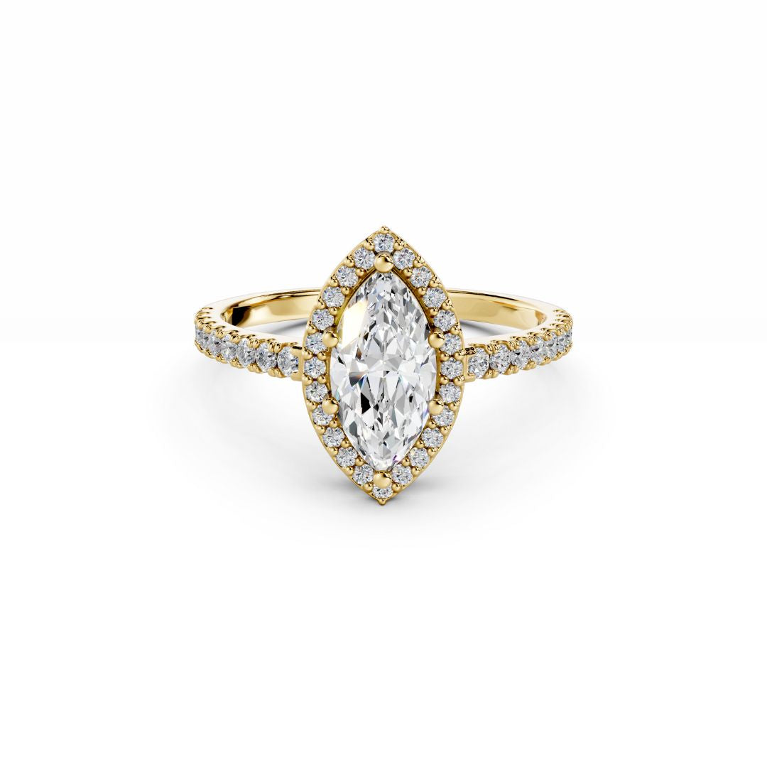 1 Carat Marquise Diamond Engagement Ring Halo 18K Gold 
