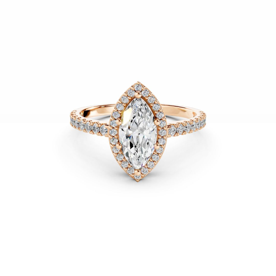 1 Carat Marquise Diamond Engagement Ring Halo 18K Rose Gold 