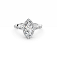 1 Carat Marquise Diamond Engagement Ring Halo 18K White Gold 