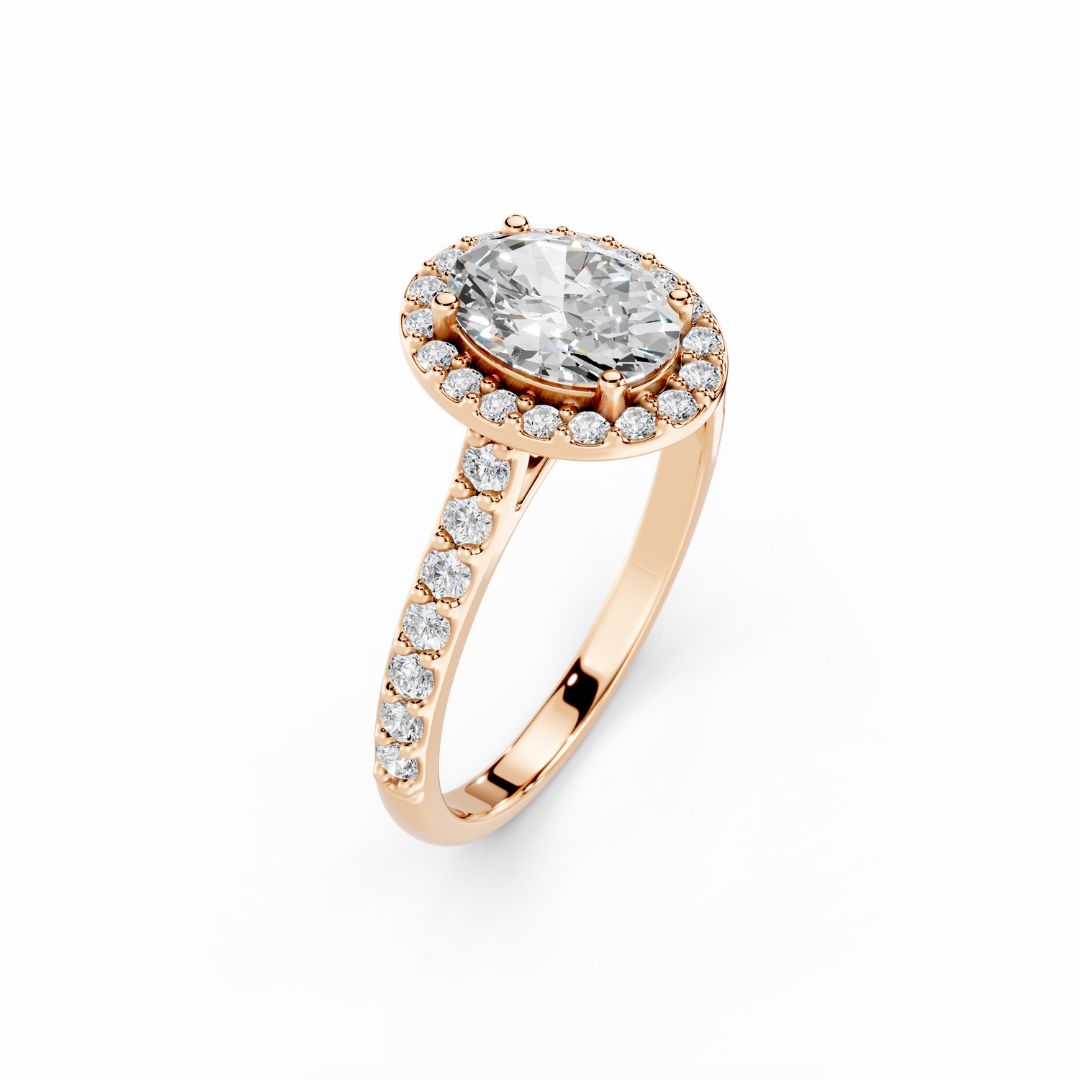 1 Carat Ova Lab grown Diamond Engagement Ring Halo 18K Rose Gold