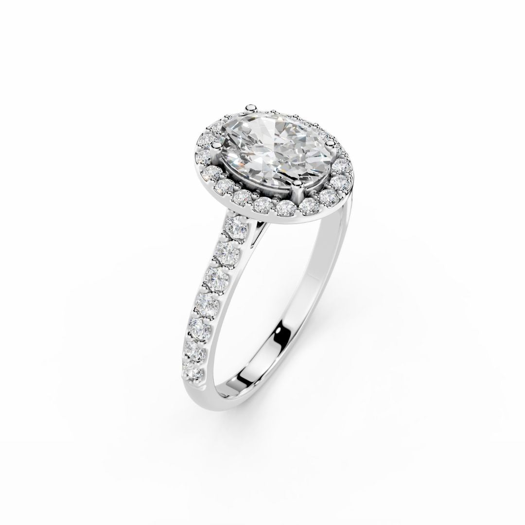 1 Carat Ova Lab grown Diamond Engagement Ring Halo 18K White Gold